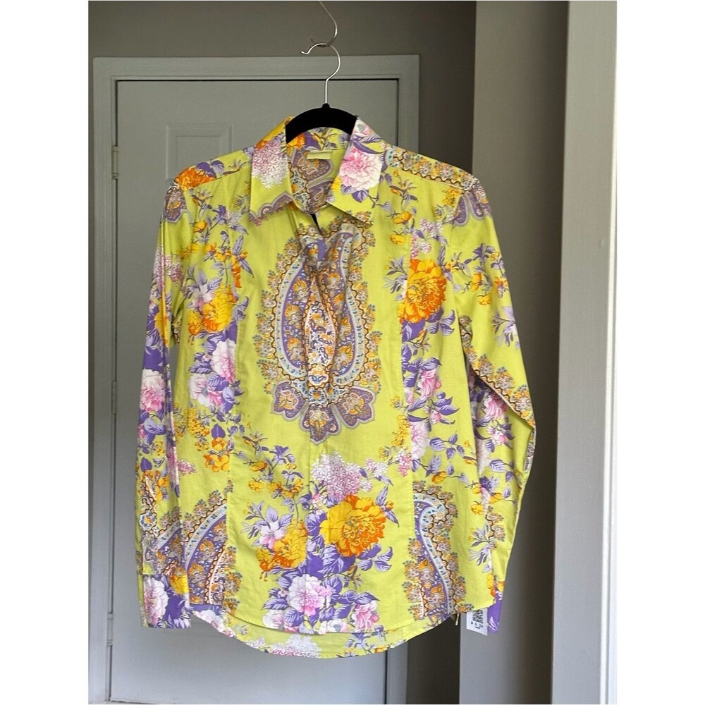 Craig Taylor Women's Floral Paisley Button-Down Shirt Size M Floral Pastel Top